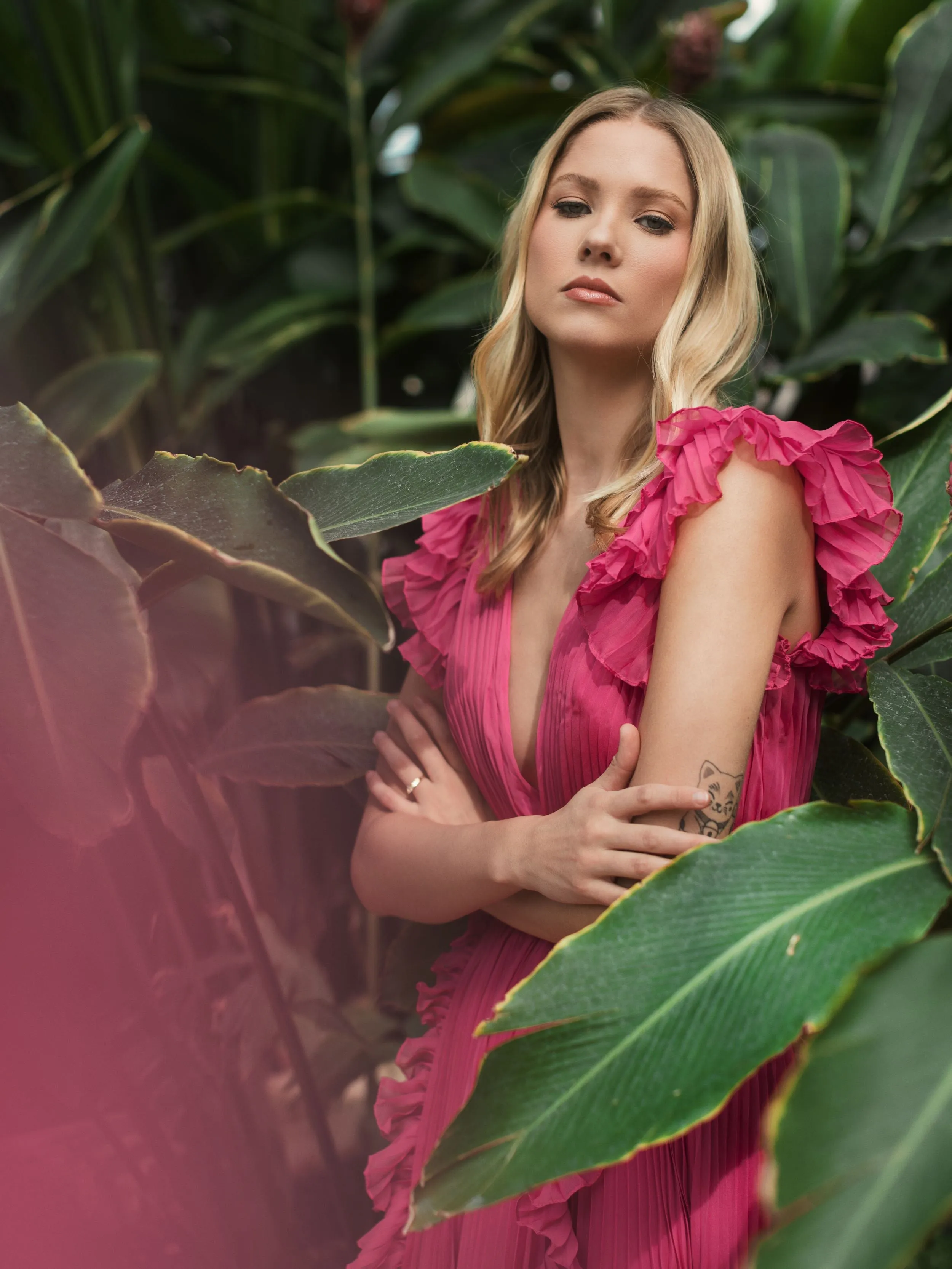 Pink Pleated Ruffle Cap Sleeve Flowy A Line Gown sold by Mac Duggal product image thumbnail 5
