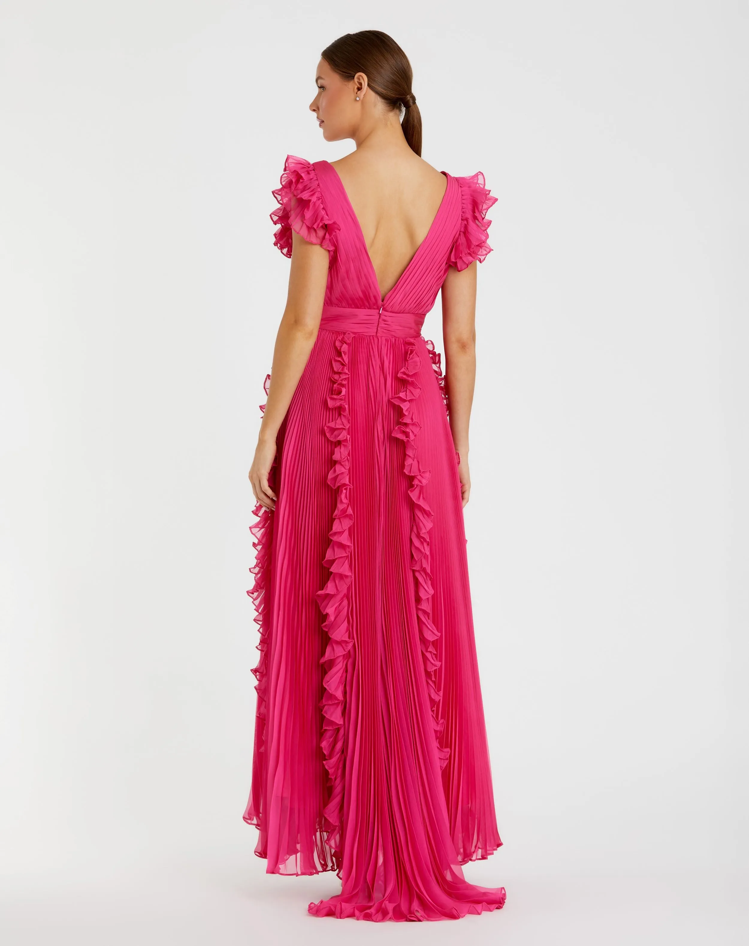 Pink Pleated Ruffle Cap Sleeve Flowy A Line Gown sold by Mac Duggal product image thumbnail 3