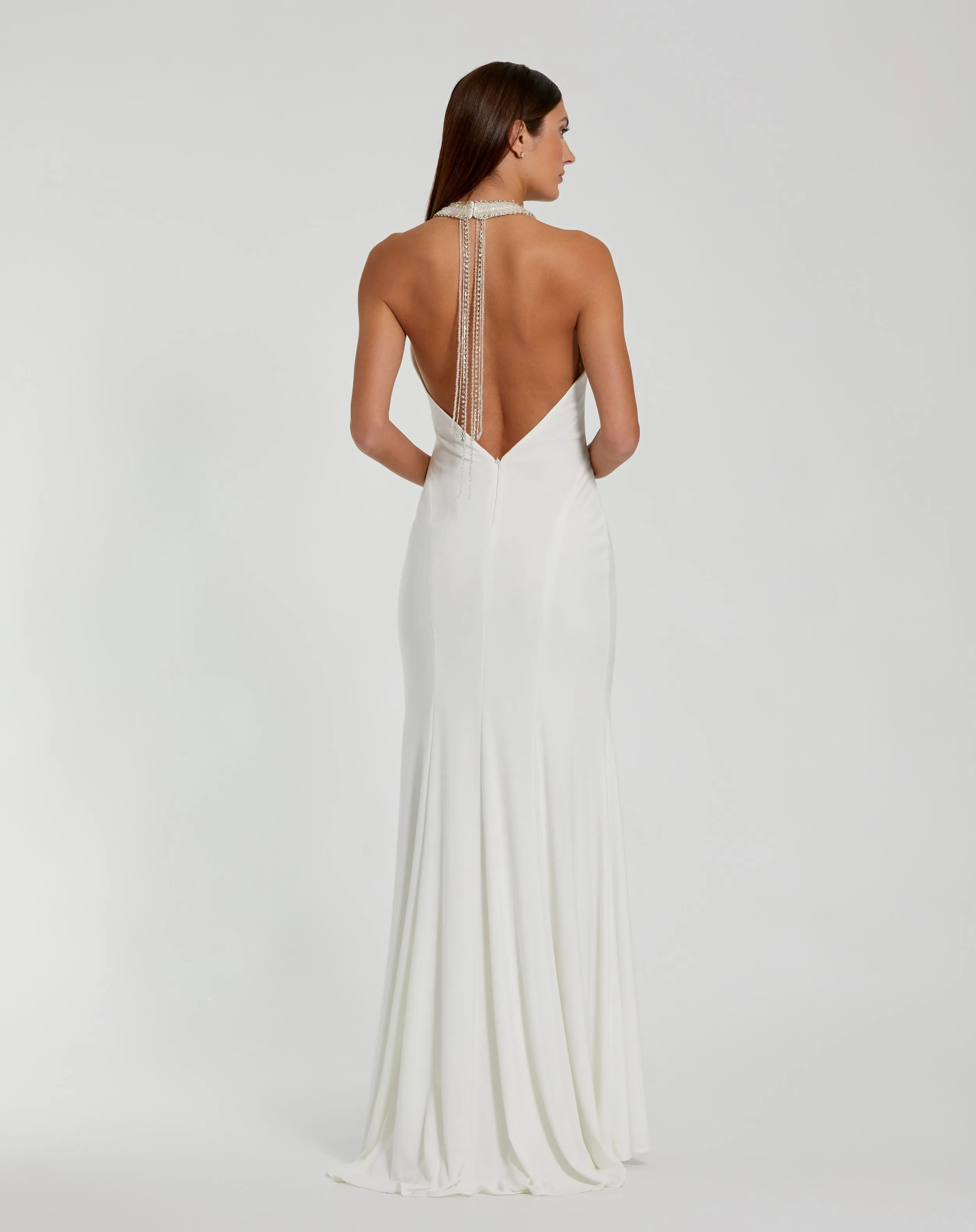 White Beaded Halter Jersey Gown sold by Mac Duggal product image thumbnail 3