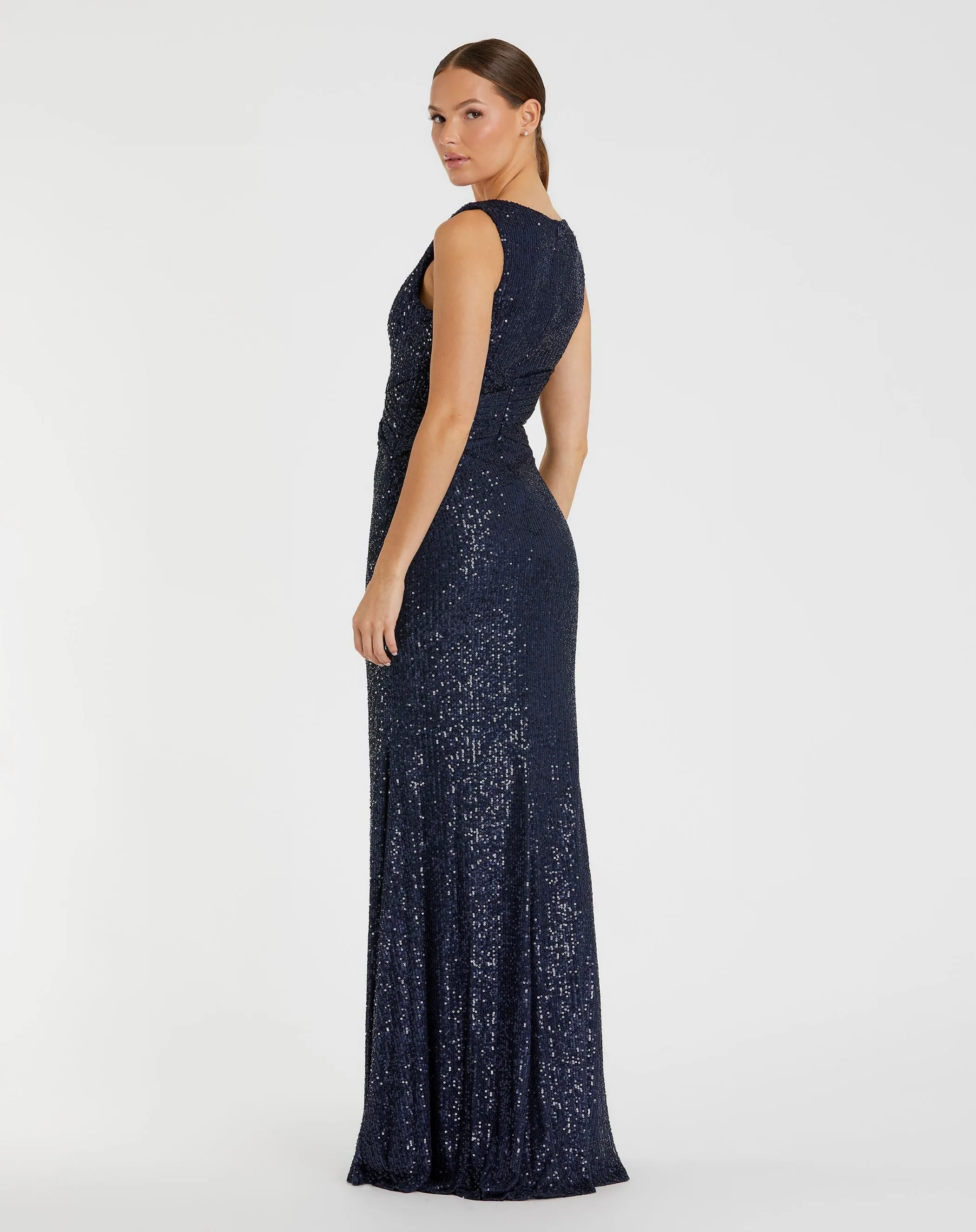 Navy V-Neck Sequin Wrap Waist Gown - FINAL SALE sold by Mac Duggal product image thumbnail 3