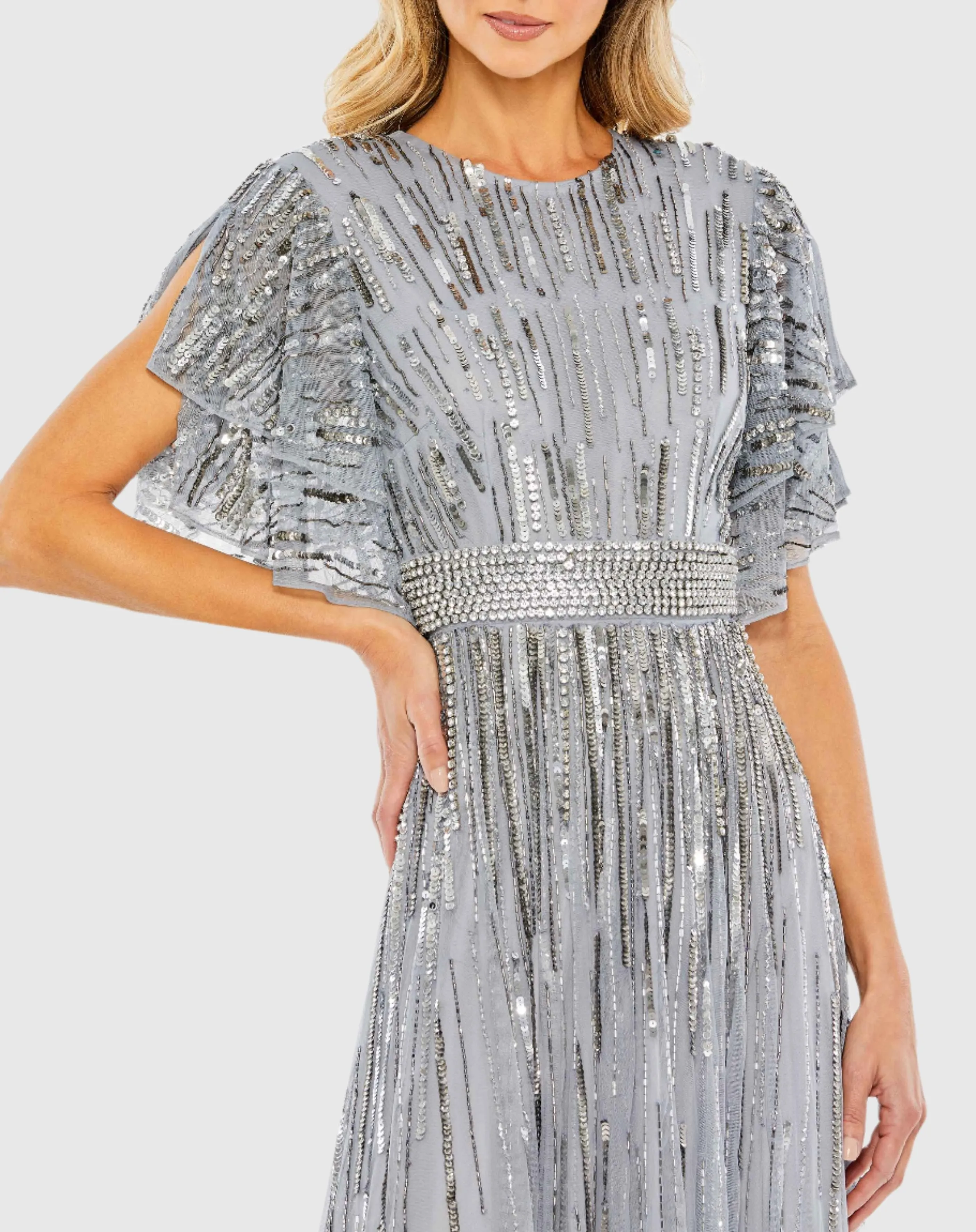 Blue Embellished Full Length Layered Sleeve Gown sold by Mac Duggal product image thumbnail 2