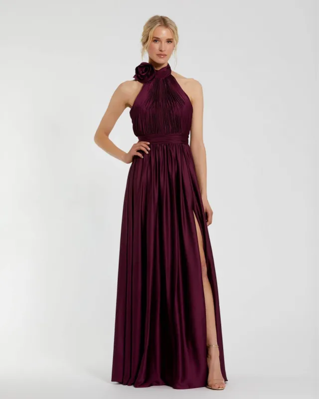 Purple Soft Tie Halter Neck High Slit Gown sold by Mac Duggal
