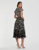 Black Multicolor Embroidered V Neck Cap Sleeve Midi Dress sold by Mac Duggal