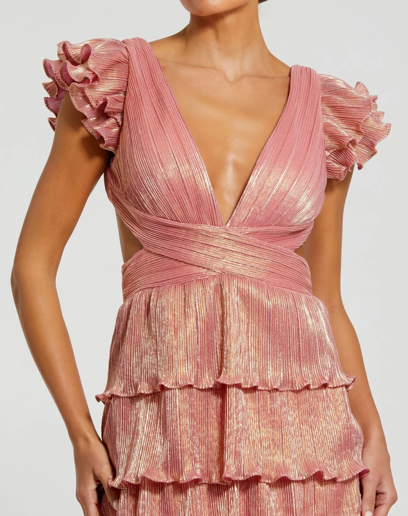 Pink Ruffle Tiered Criss Cross Lace Up Gown sold by Mac Duggal product image thumbnail 2