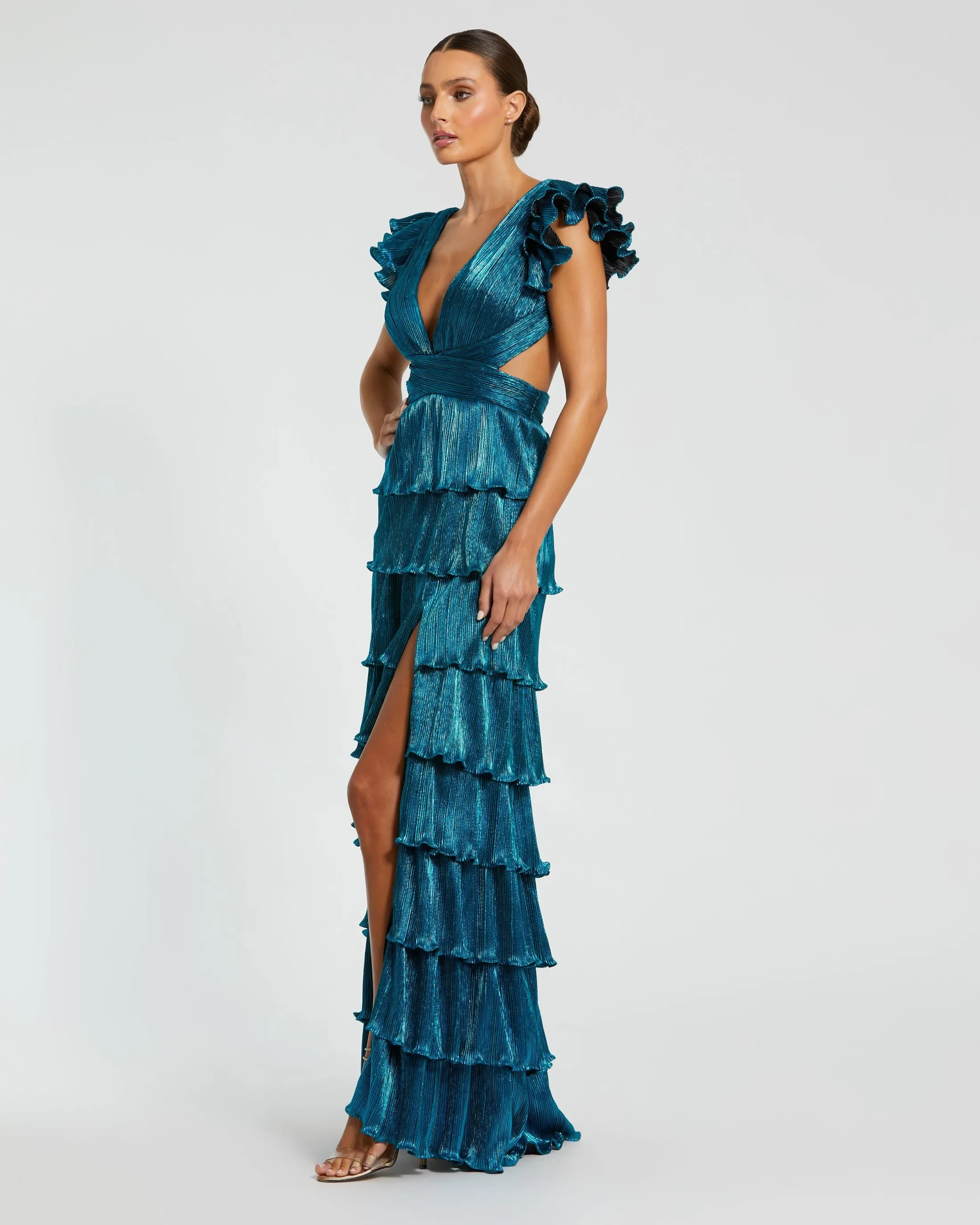 Blue Ruffle Tiered Criss Cross Lace Up Gown sold by Mac Duggal product image thumbnail 3