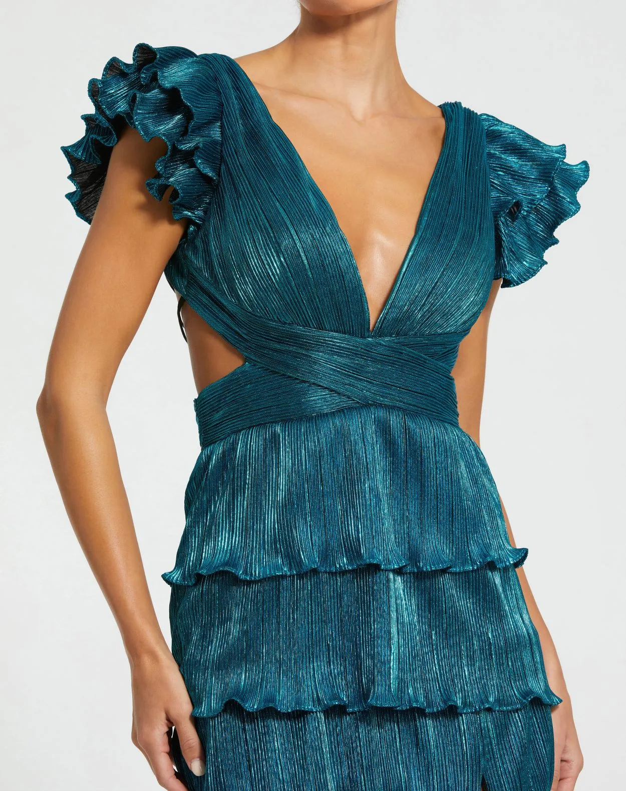 Blue Ruffle Tiered Criss Cross Lace Up Gown sold by Mac Duggal product image thumbnail 2