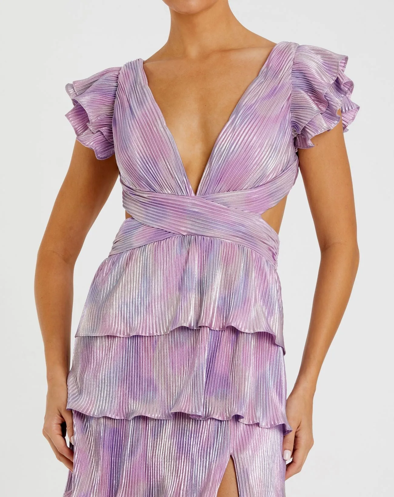 Purple Ruffle Tiered Criss Cross Lace Up Gown sold by Mac Duggal product image thumbnail 2