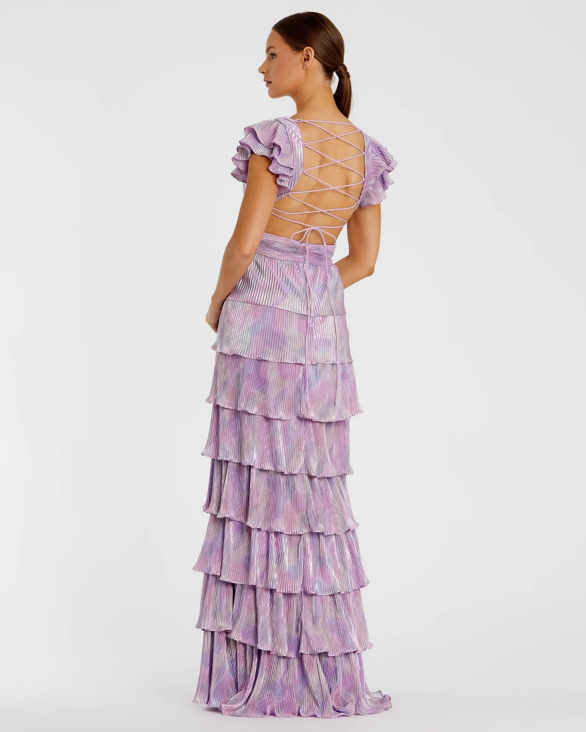 Purple Ruffle Tiered Criss Cross Lace Up Gown sold by Mac Duggal product image thumbnail 3
