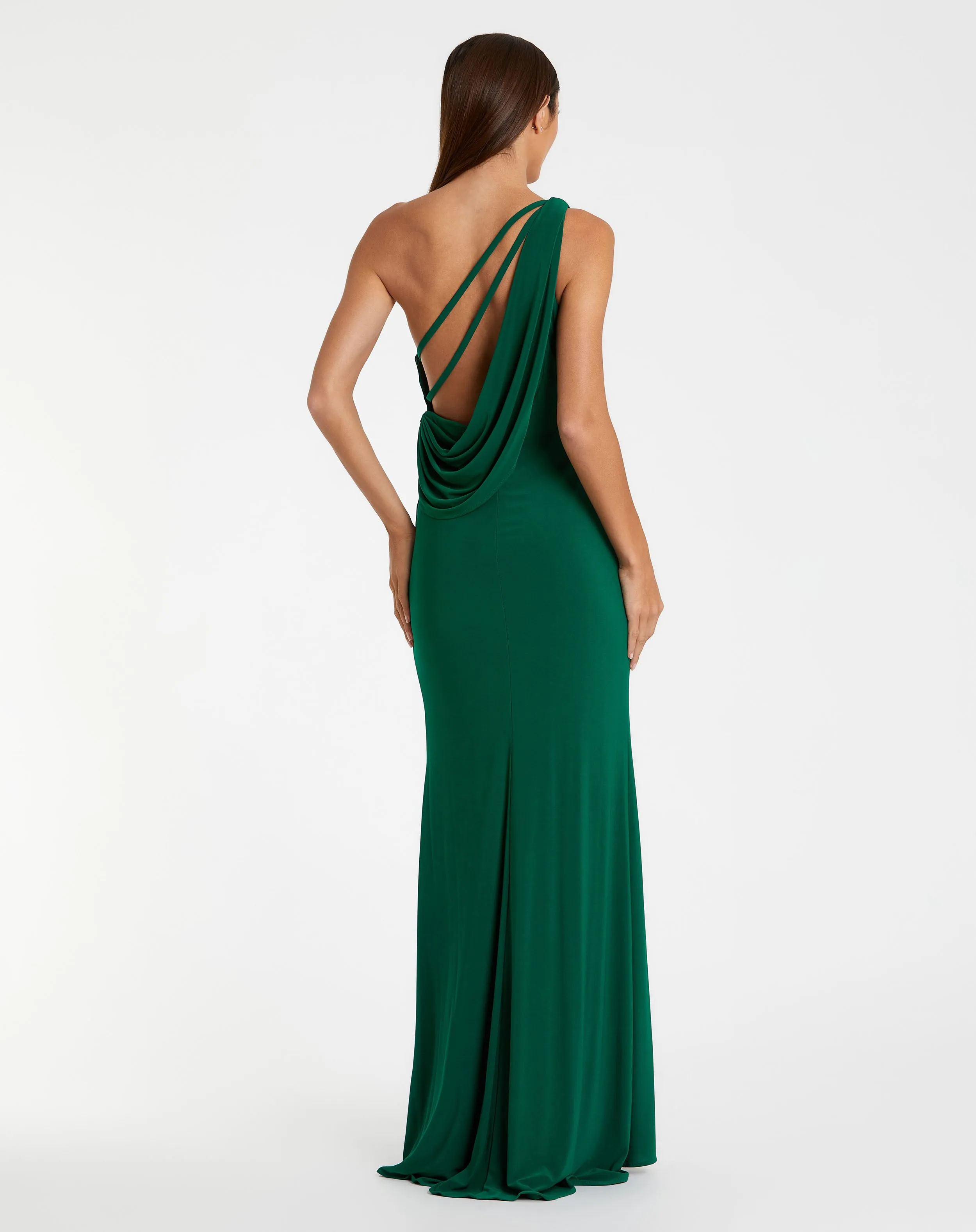 Green Jersey One Shoulder Draped Back Gown sold by Mac Duggal product image thumbnail 3