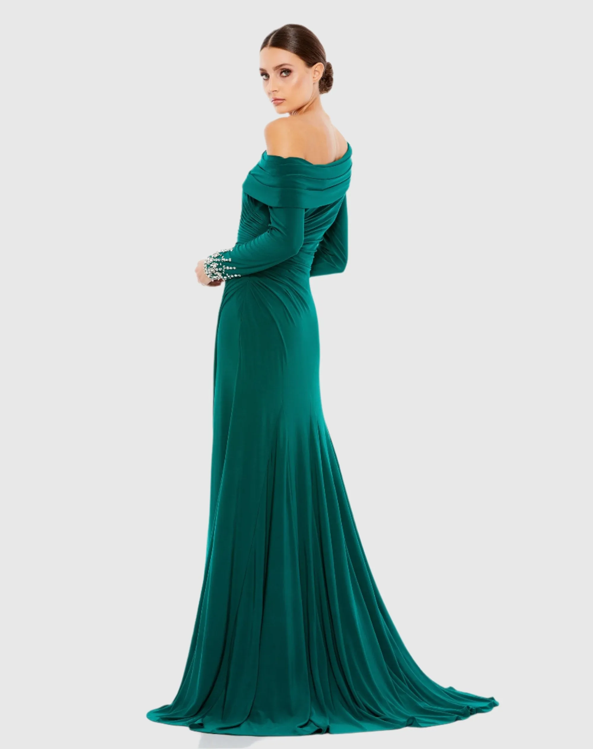 Green Beaded Cuff Drop Shoulder Faux Wrap Gown sold by Mac Duggal product image thumbnail 3