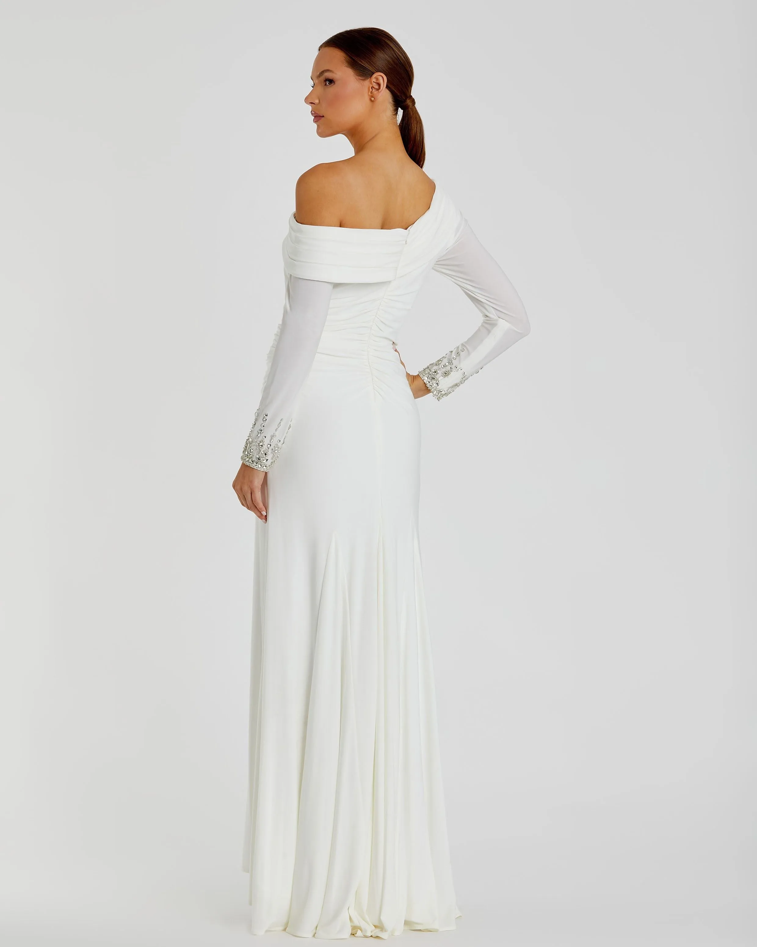 White Beaded Cuff Drop Shoulder Faux Wrap Gown - FINAL SALE sold by Mac Duggal product image thumbnail 3