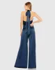 Blue Ruched Halter Top Wide Leg Satin Jumpsuit sold by Mac Duggal