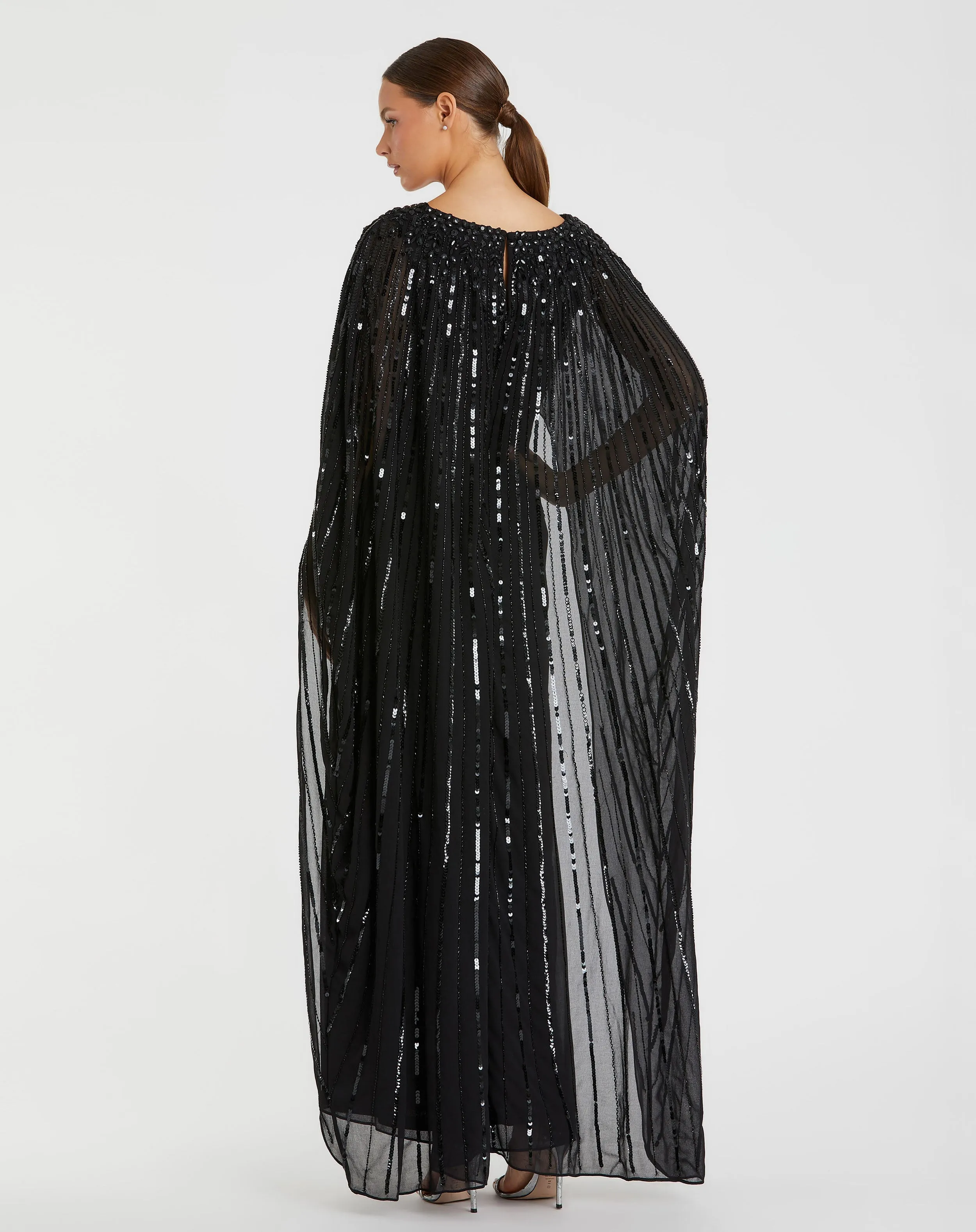 Black Embellished Beaded Column Cape Gown sold by Mac Duggal product image thumbnail 3