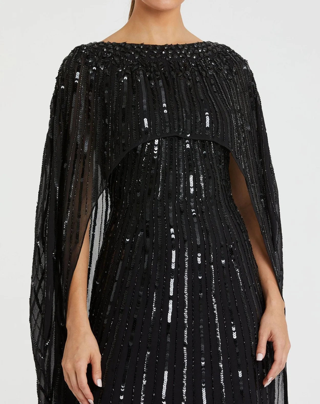 Black Embellished Beaded Column Cape Gown sold by Mac Duggal product image thumbnail 2