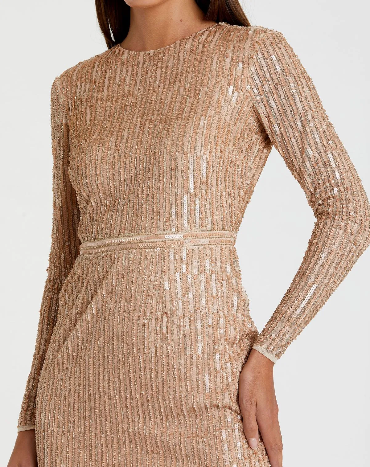 Beige Long Sleeve Sequin Mini Dress - FINAL SALE sold by Mac Duggal product image thumbnail 2