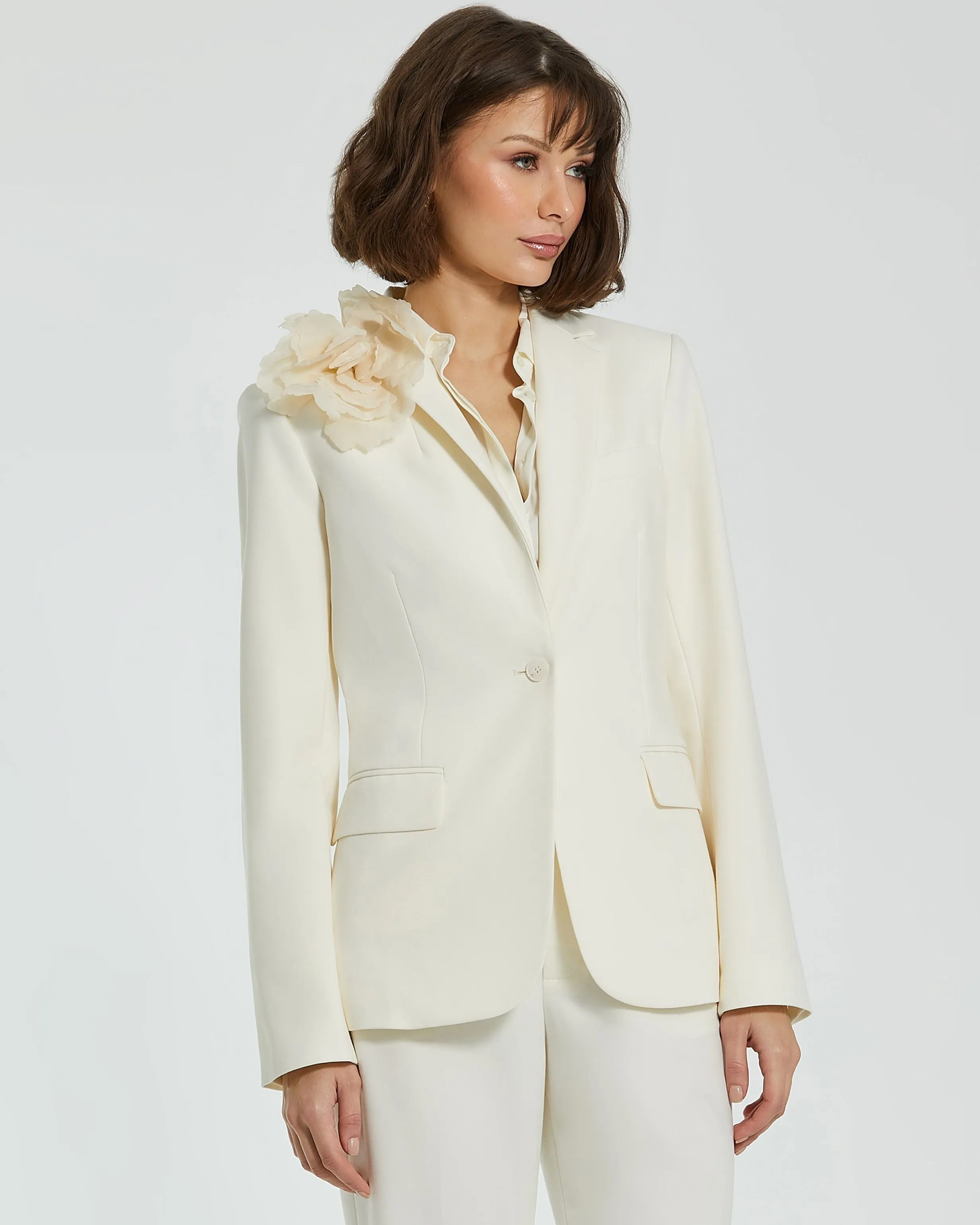 Classic Crepe Blazer Jacket With Flower - FINAL SALE sold by Mac Duggal