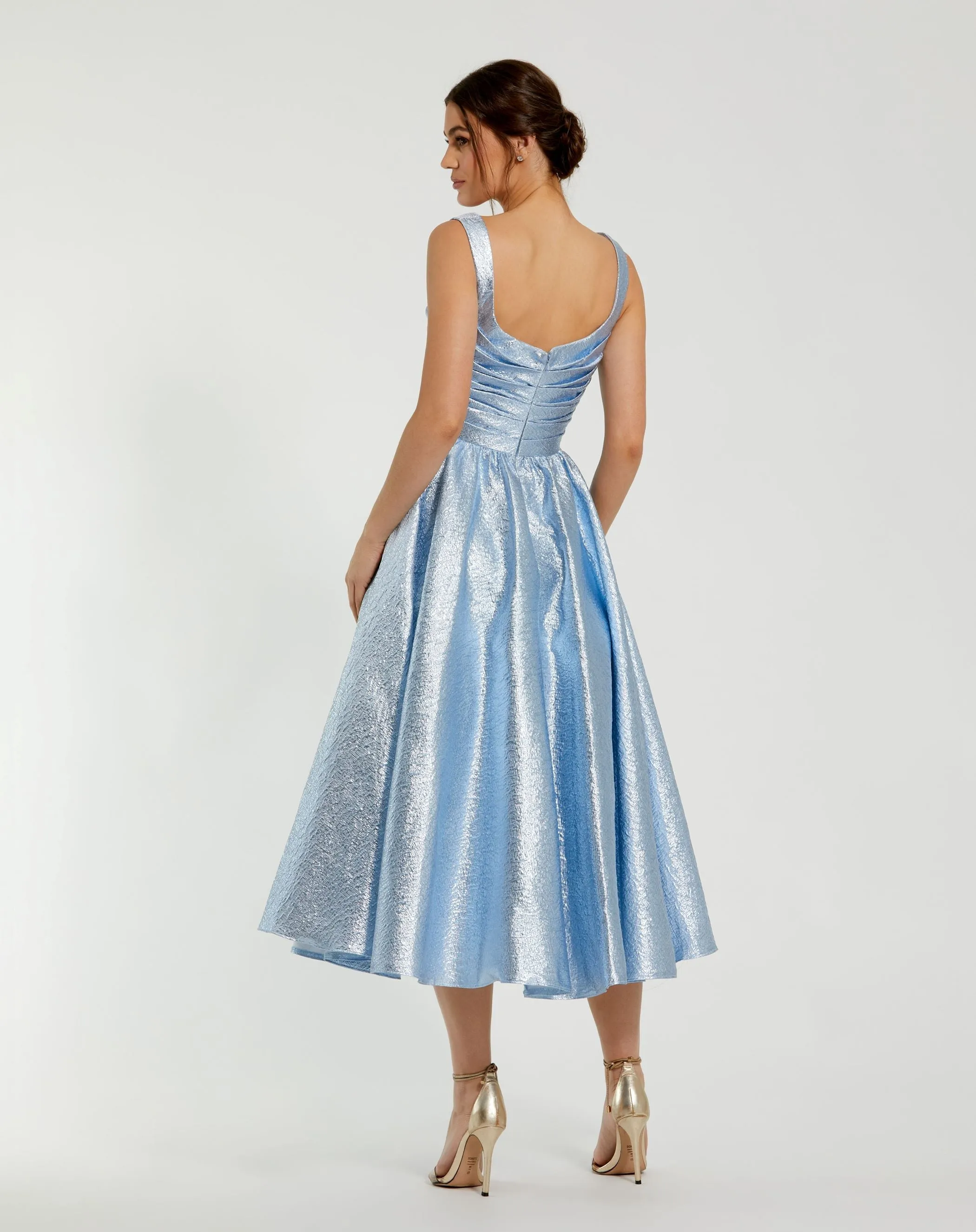 Blue Taffeta Square Neck Sleeveless A-Line Midi Dress sold by Mac Duggal product image thumbnail 3