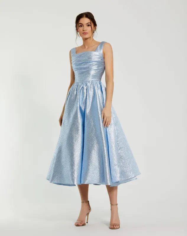 Blue Taffeta Square Neck Sleeveless A-Line Midi Dress sold by Mac Duggal