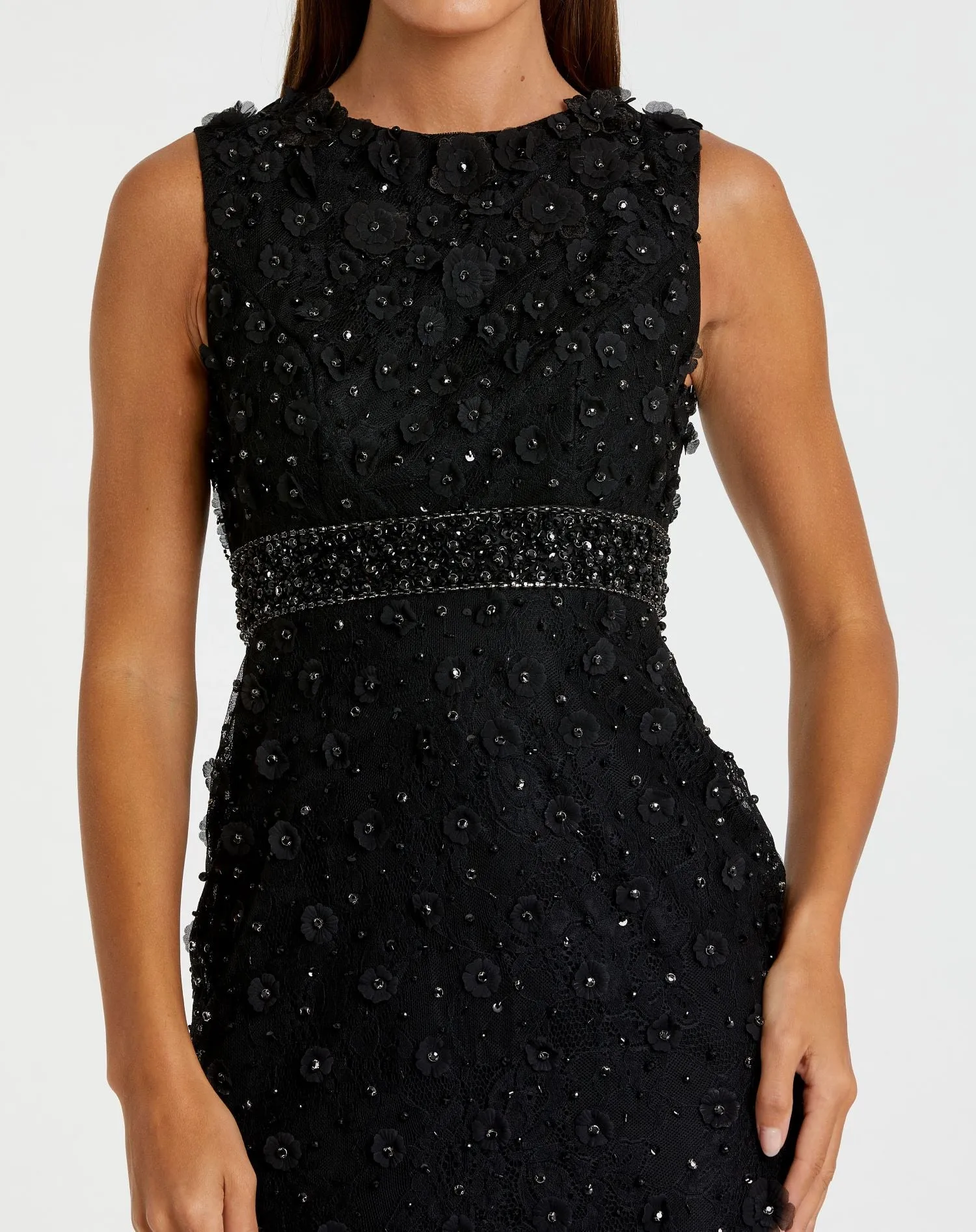 Black Floral Applique Sleeveless Midi Dress sold by Mac Duggal product image thumbnail 2