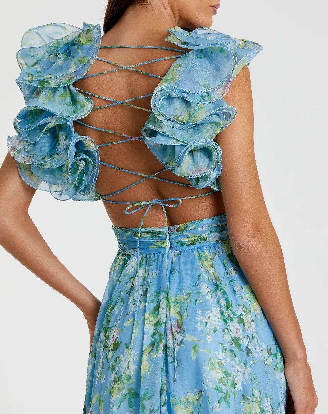 Blue Ruffle Tiered Floral Cut-Out Chiffon Gown sold by Mac Duggal product image thumbnail 2