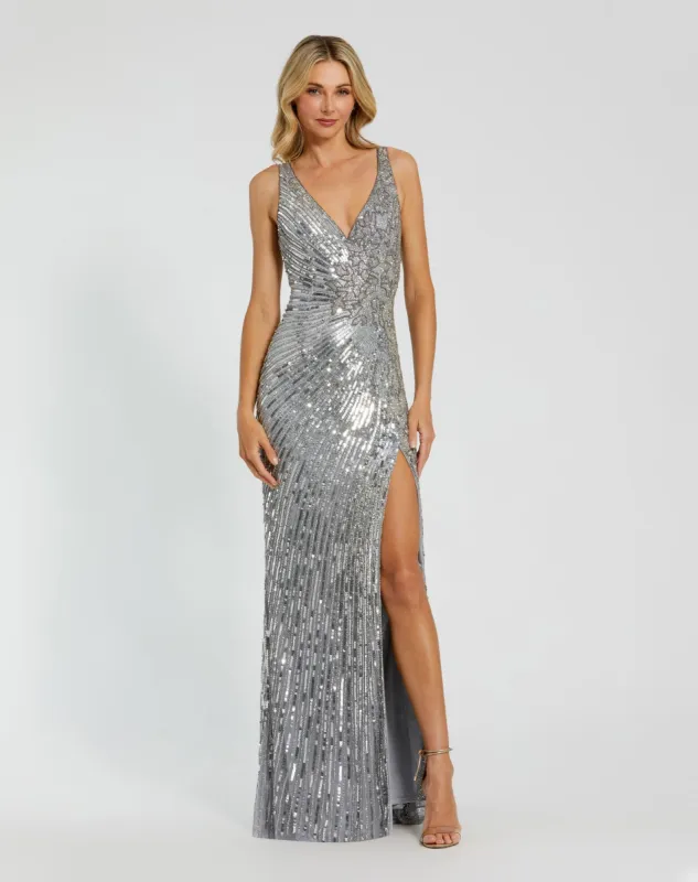 Silver Beaded Floral Sleeveless Gown sold by Mac Duggal