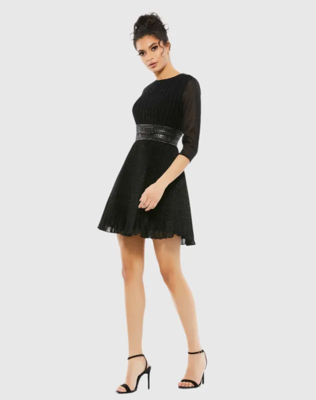 Black Shimmer Infused Pleated Mini Dress sold by Mac Duggal