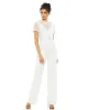 White Belted Illusion High Neck Cap Sleeve Jumpsuit sold by Mac Duggal