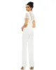 White Belted Illusion High Neck Cap Sleeve Jumpsuit sold by Mac Duggal