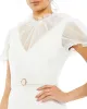 White Belted Illusion High Neck Cap Sleeve Jumpsuit sold by Mac Duggal