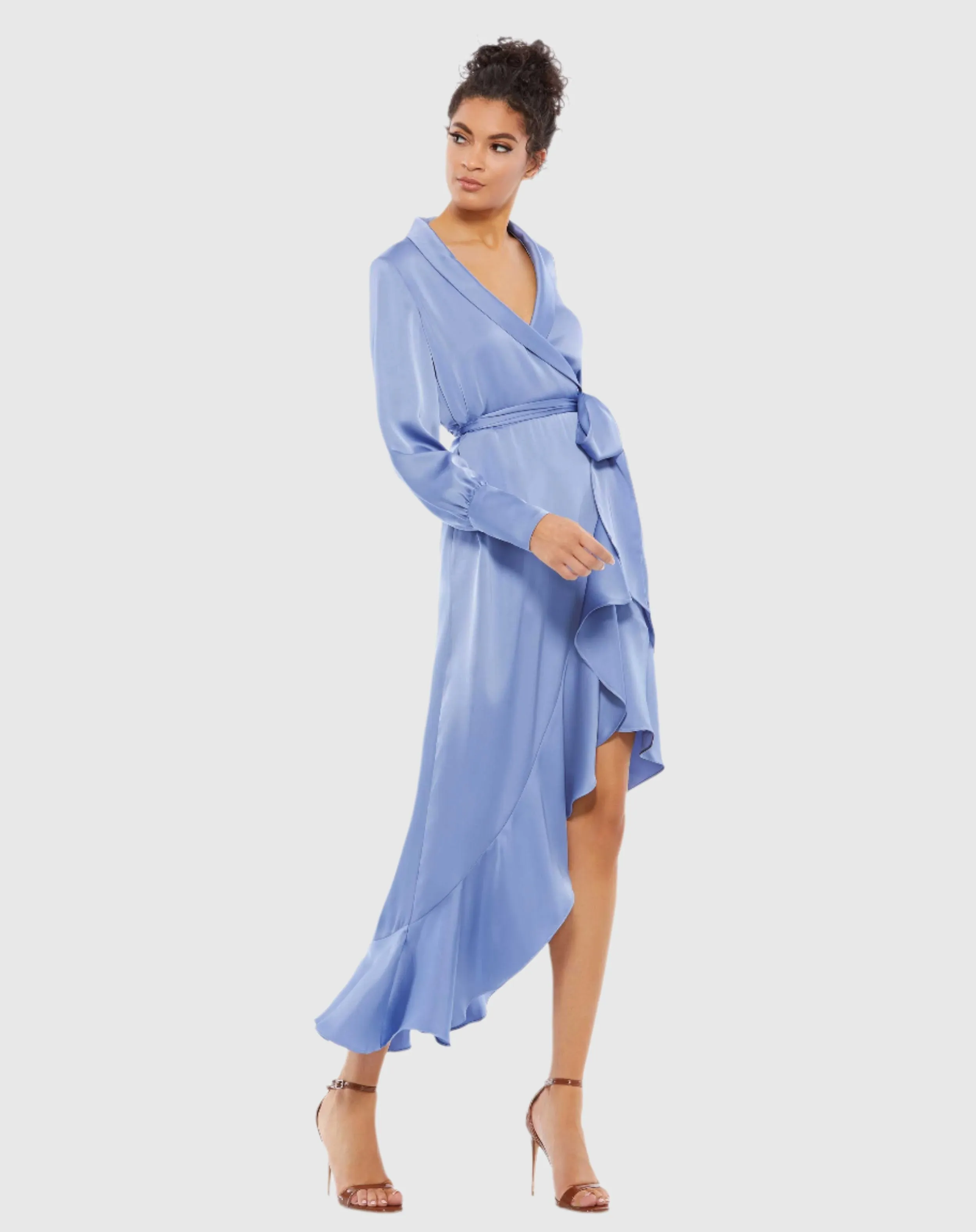 Long Sleeve Faux Wrap Midi Dress sold by Mac Duggal product image thumbnail 2