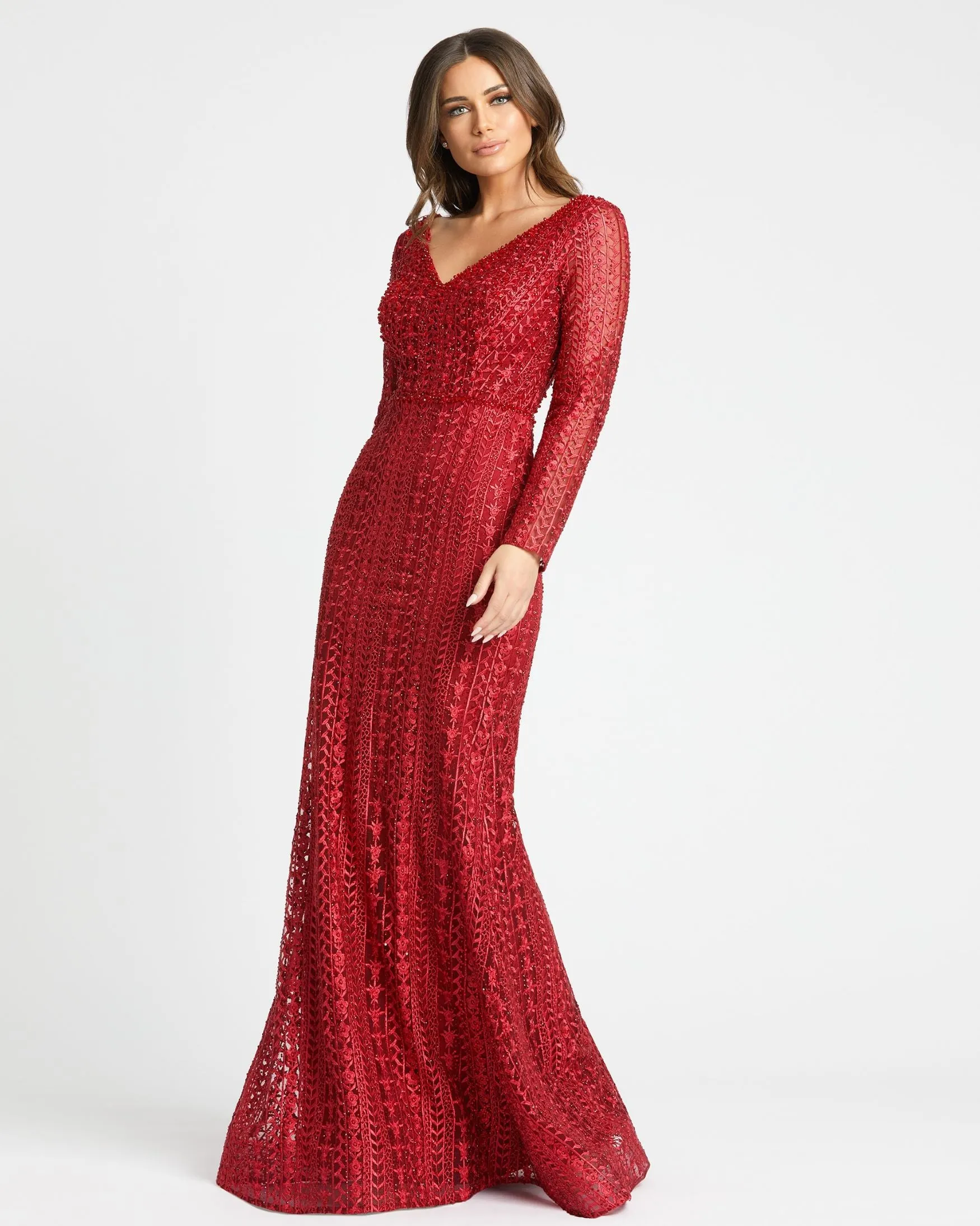 Embroidered Long Sleeve V Neck Trumpet Gown sold by Mac Duggal product image thumbnail 2