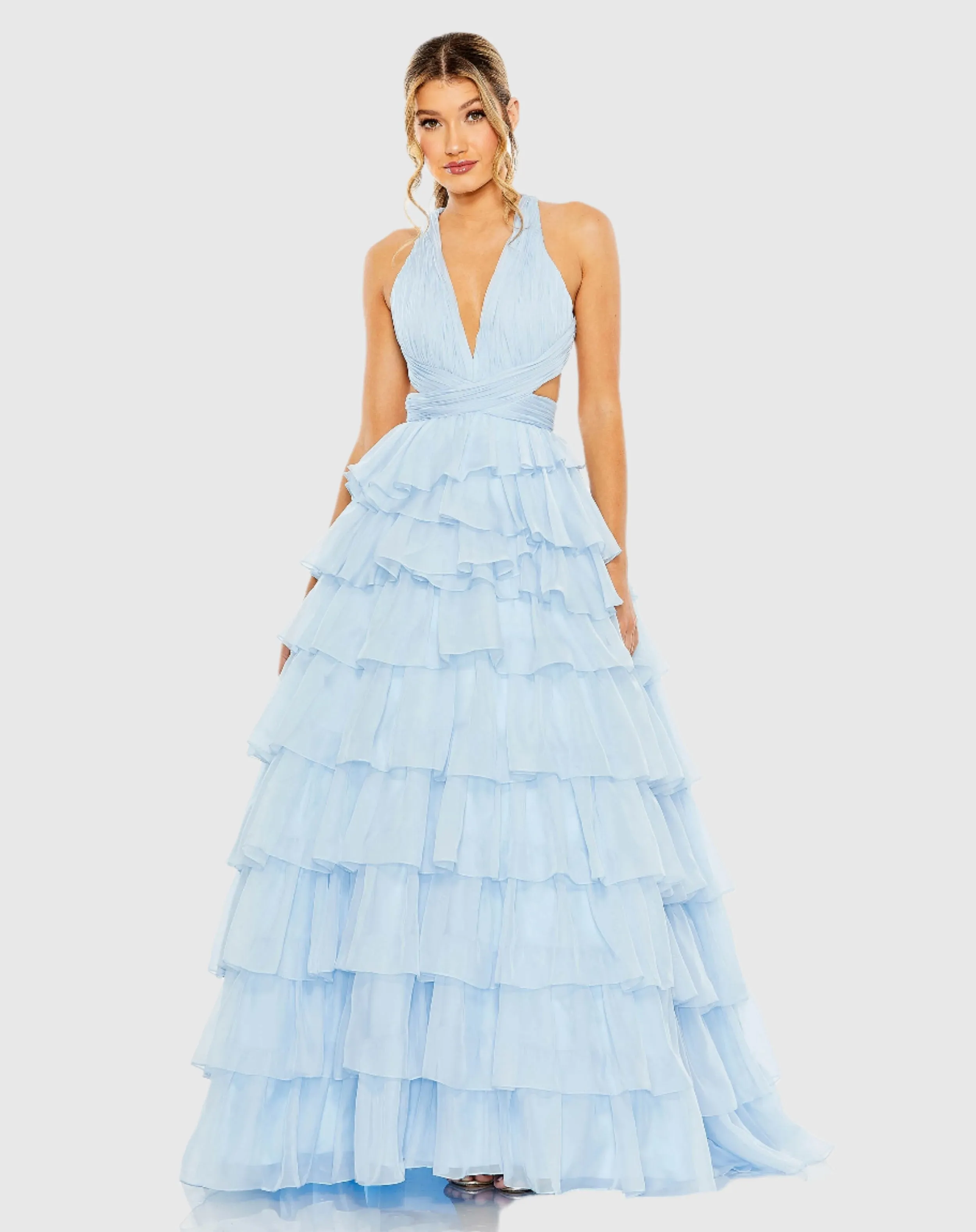 Blue Chiffon Layered Cut Out Ballgown sold by Mac Duggal product image thumbnail 3