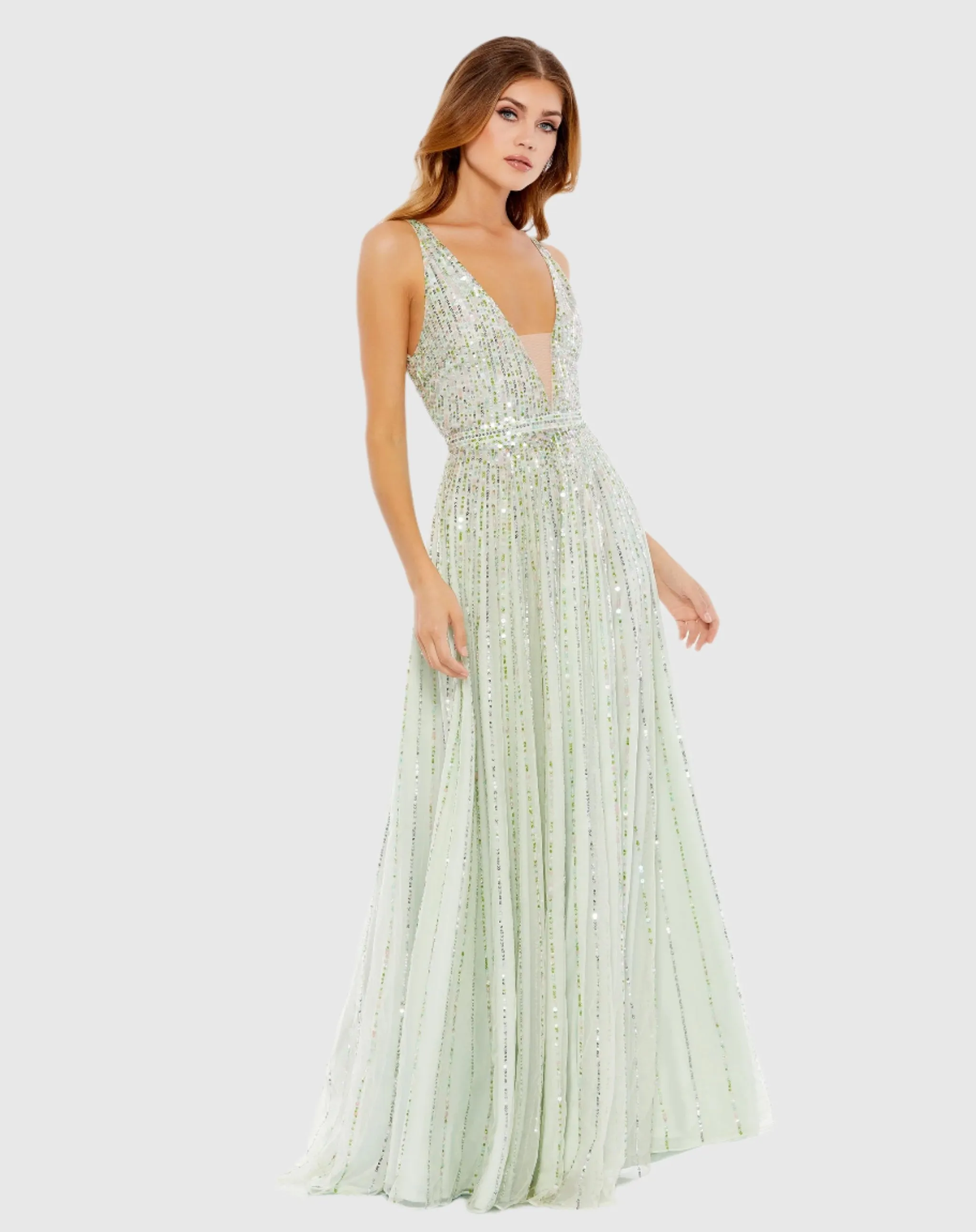 Green Sequin Plunge Neck Gown sold by Mac Duggal