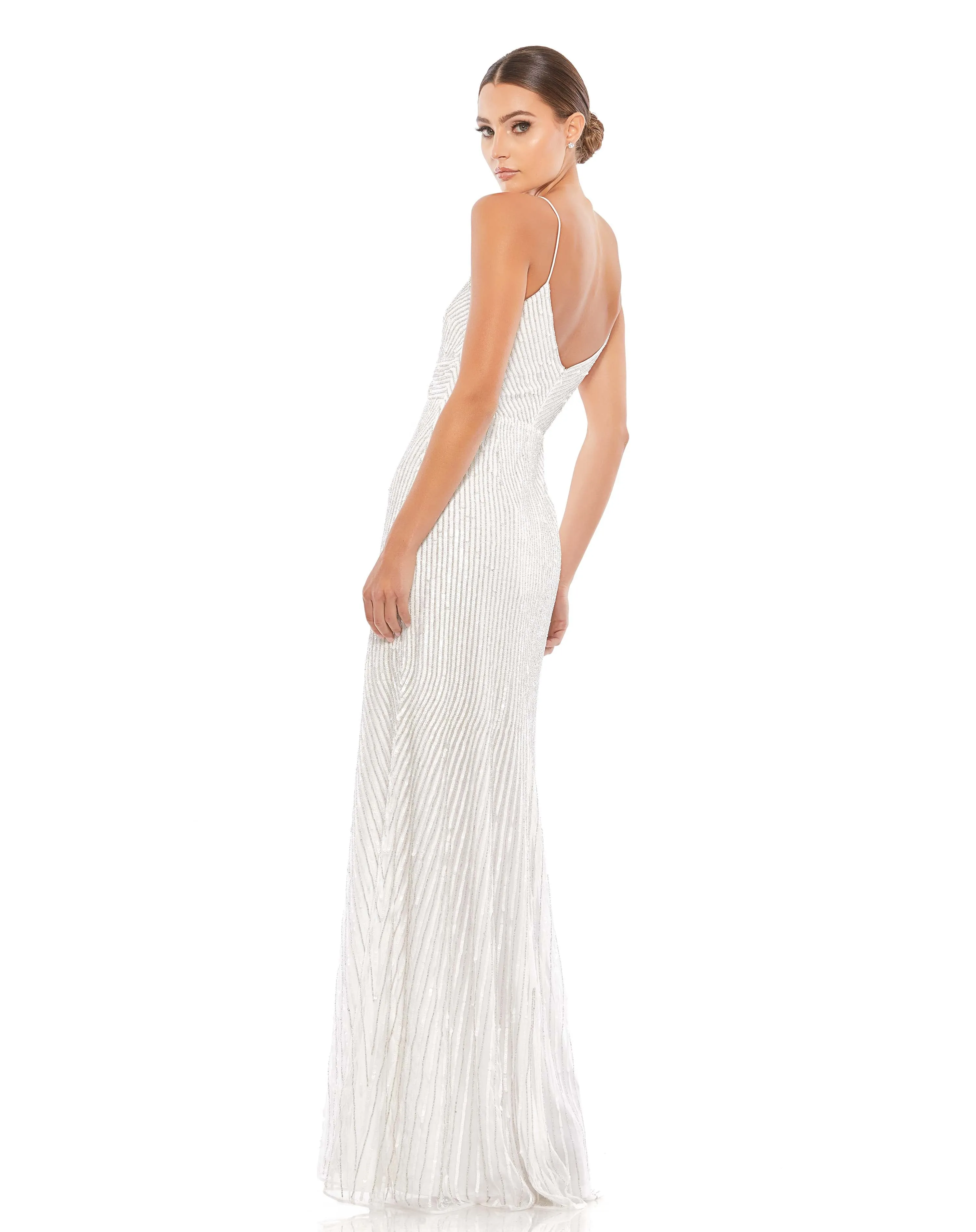 White Sequin Spaghetti Strap Gown sold by Mac Duggal product image thumbnail 3