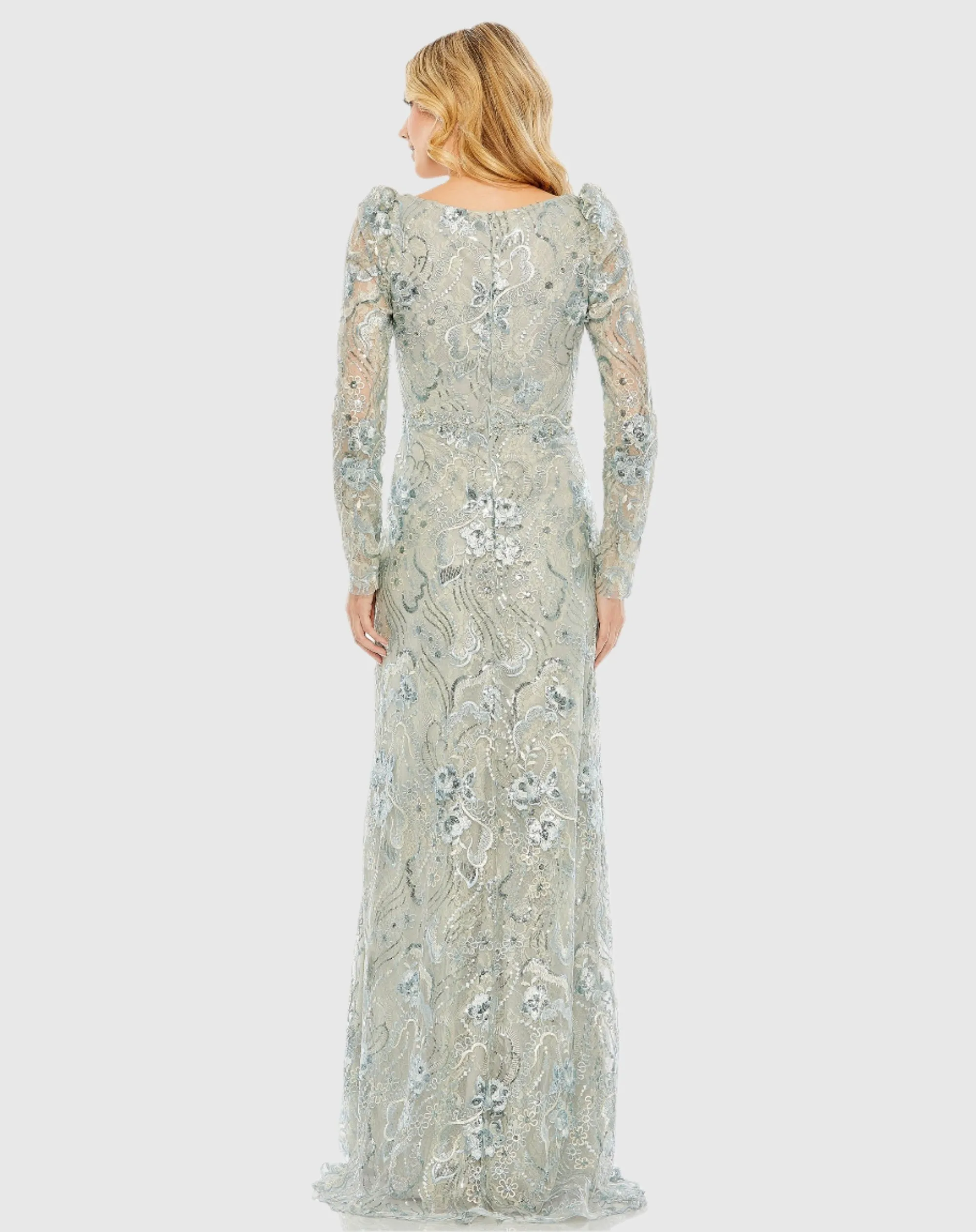 Green Embroidered Wrap Over Puff Sleeve Trumpet Gown sold by Mac Duggal product image thumbnail 2