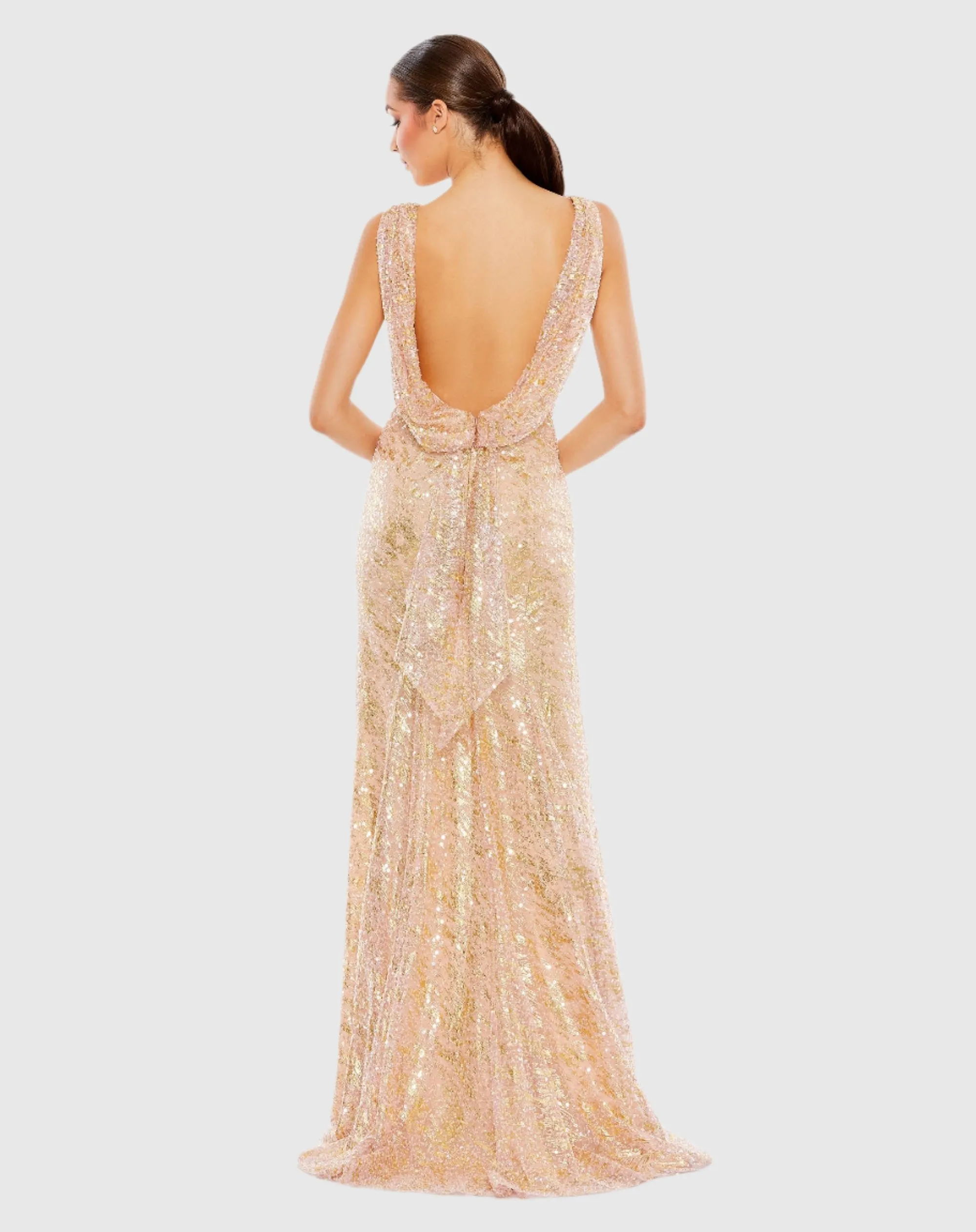 Pink Metallic Sequin Boat Neck Trumpet Gown with Cowl Back sold by Mac Duggal product image thumbnail 3