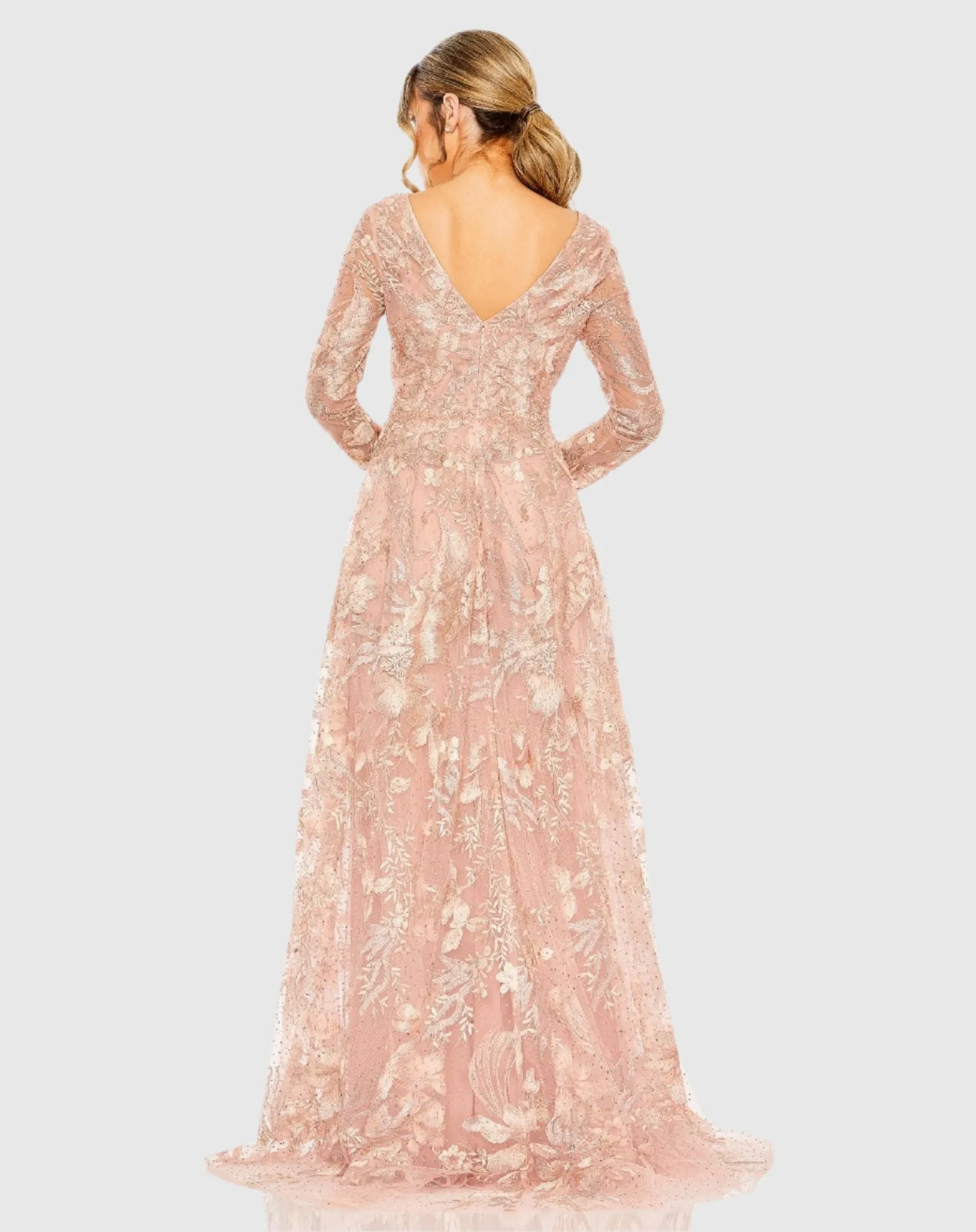 Pink Embellished Long Sleeve V Neck A Line Gown sold by Mac Duggal product image thumbnail 3
