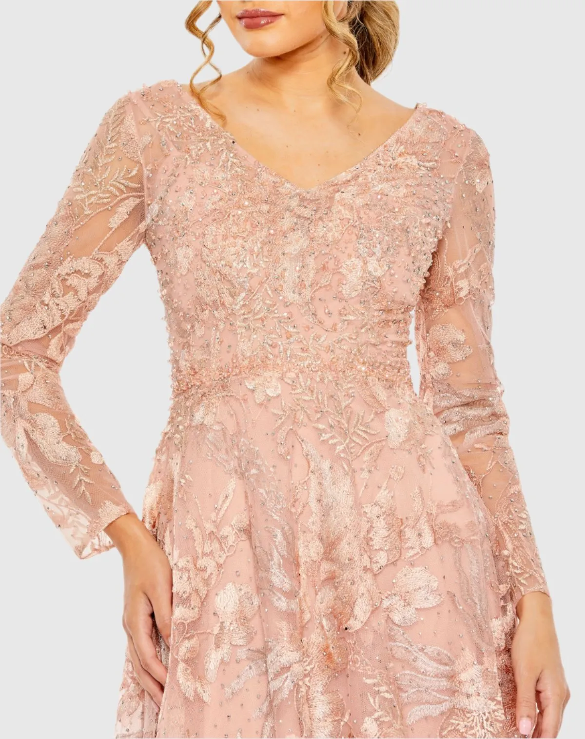 Pink Embellished Long Sleeve V Neck A Line Gown sold by Mac Duggal product image thumbnail 2