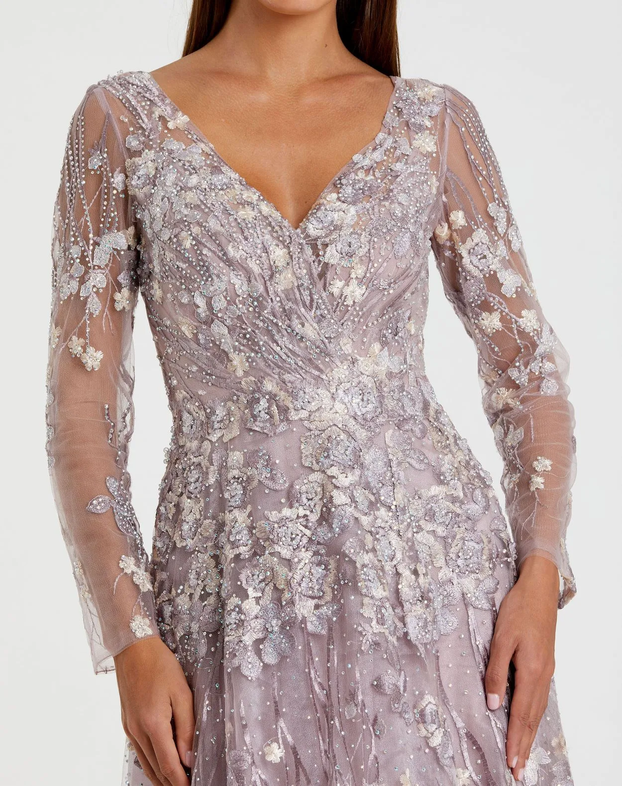 Purple Embroidered Lace Long Sleeve Floral Gown sold by Mac Duggal product image thumbnail 2