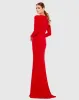 Red Gathered Pearl Long Sleeve Keyhole Gown sold by Mac Duggal