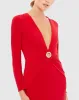 Red Gathered Pearl Long Sleeve Keyhole Gown sold by Mac Duggal