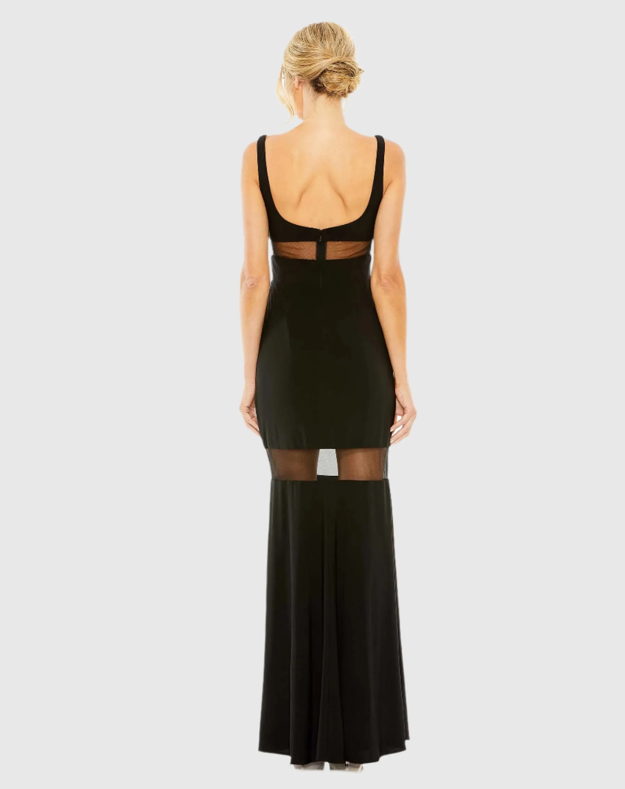 Black Sleeveless Sheer Mesh Panel Column Gown - FINAL SALE sold by Mac Duggal product image thumbnail 3