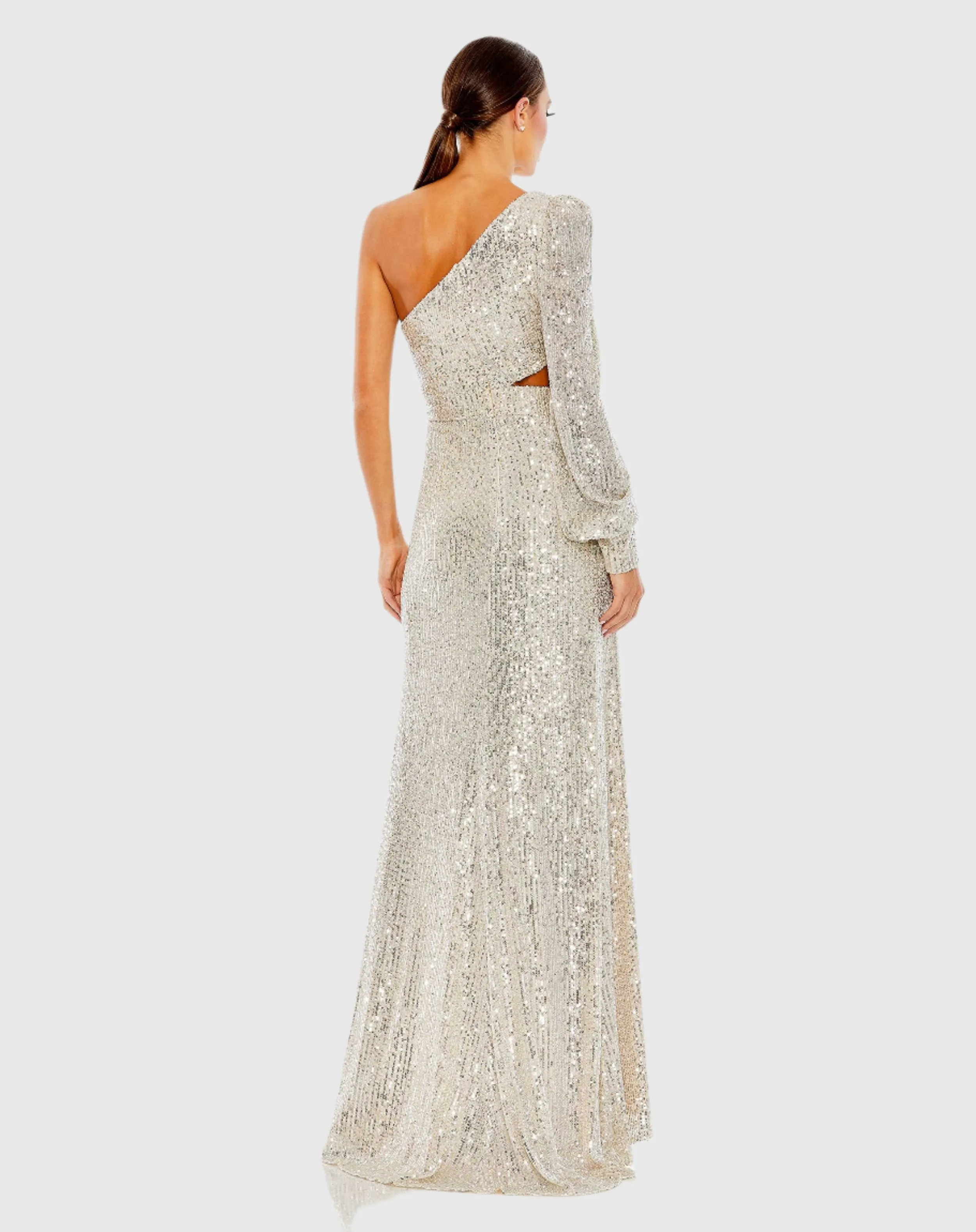 Silver Sequined One Shoulder Cut Out Gown sold by Mac Duggal product image thumbnail 3