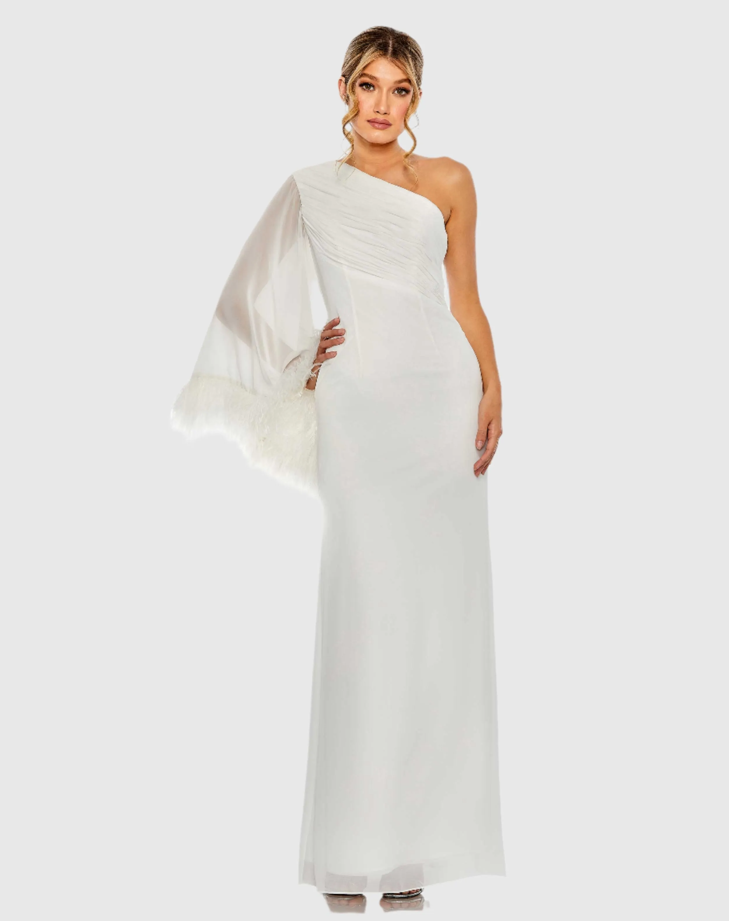 Feather Cuff One Shoulder Ruched Gown sold by Mac Duggal product image thumbnail 2