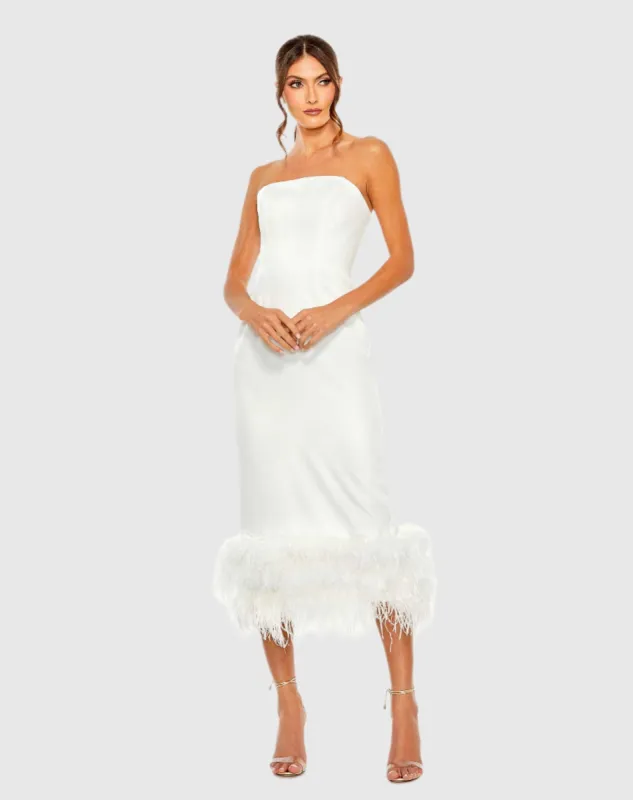 Strapless Column Dress with Feather Trim sold by Mac Duggal