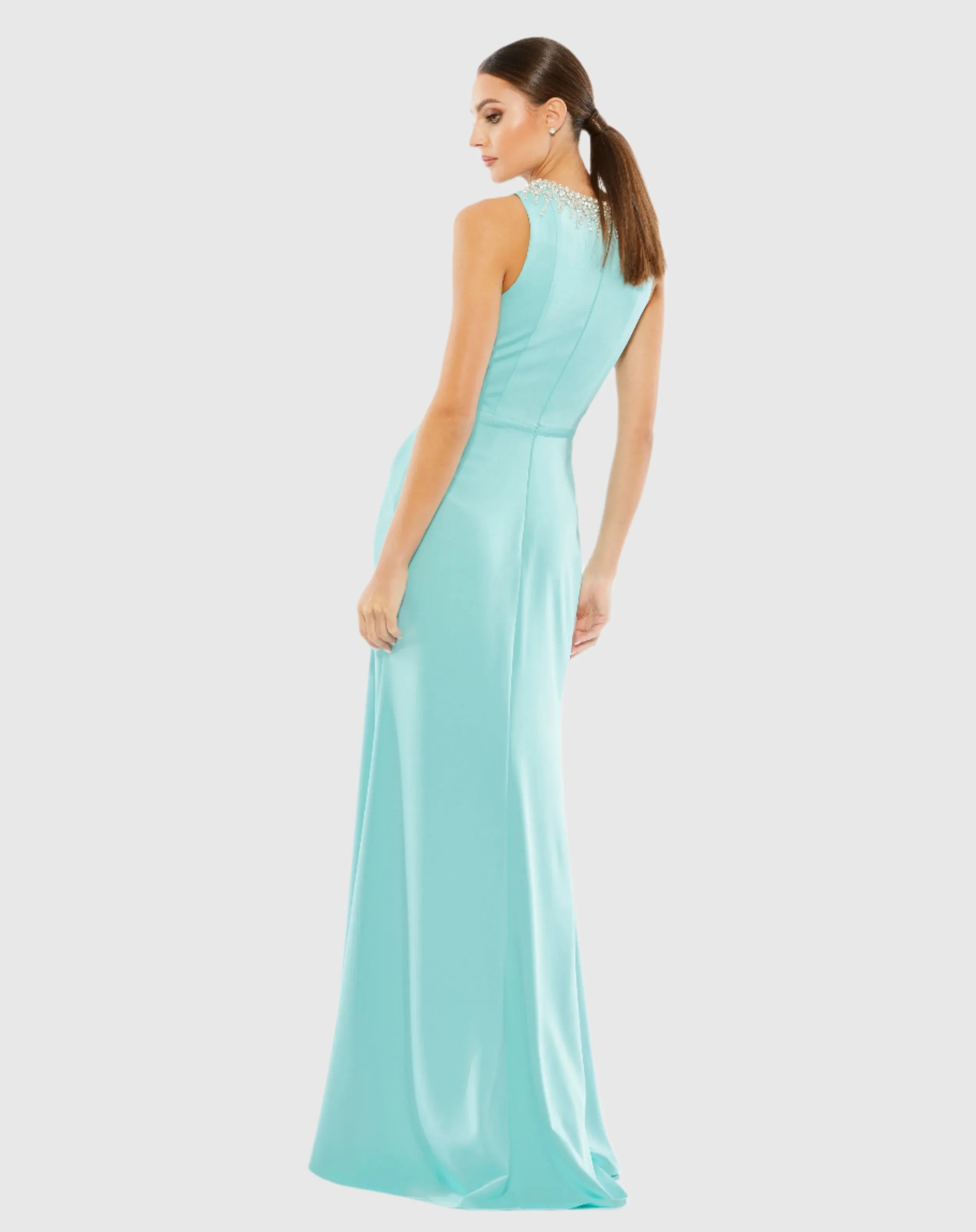 Blue Sleeveless Rhinestone Collar Column Gown sold by Mac Duggal product image thumbnail 3