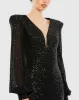 Black Sequined Plunge Neck Structured Bishop Sleeve Gown sold by Mac Duggal