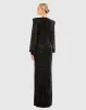 Black Sequined Plunge Neck Structured Bishop Sleeve Gown sold by Mac Duggal