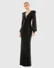 Black Sequined Plunge Neck Structured Bishop Sleeve Gown sold by Mac Duggal