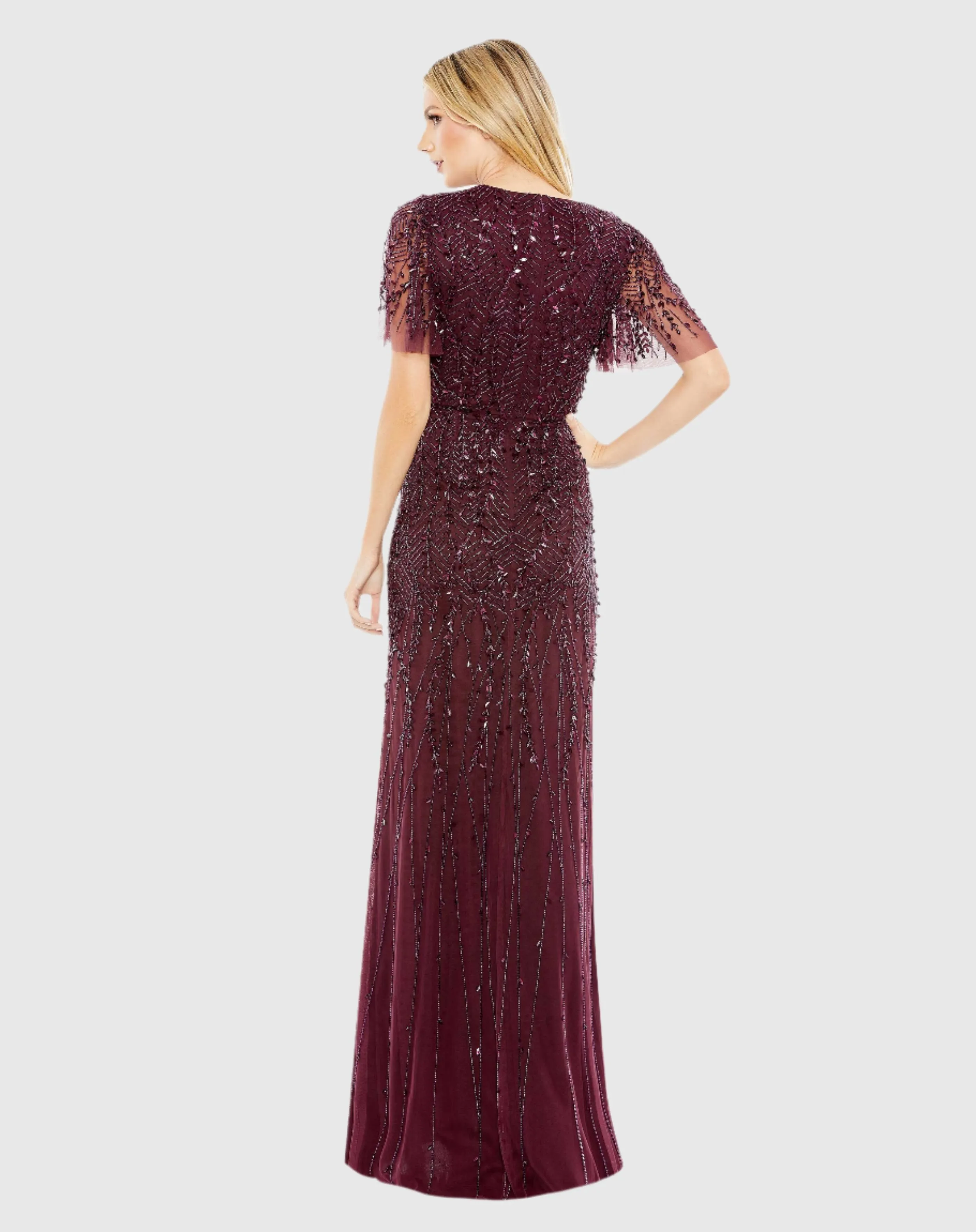 Purple Embellished Flutter Sleeve Gown sold by Mac Duggal product image thumbnail 3
